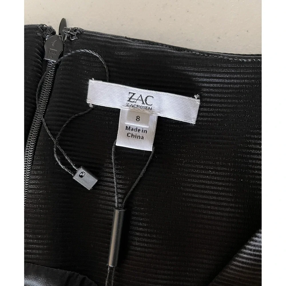 ZAC  Zac Posen Nina V Neck Pencil Knee Length Black‎ Dress Size 8 New